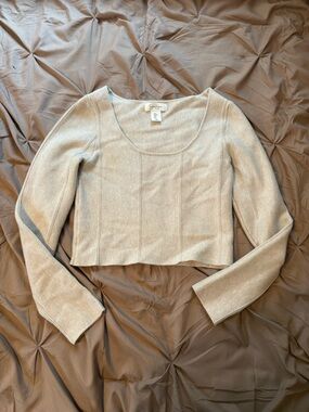 Jessica Simpson Cream Scoop Neck Ribbed Knit Sweater